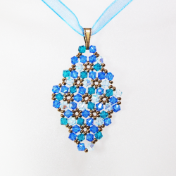 Pendant 40cm - Marissa Rhombus M-Blue Organza - Pendant 40cm - Laiton bronze